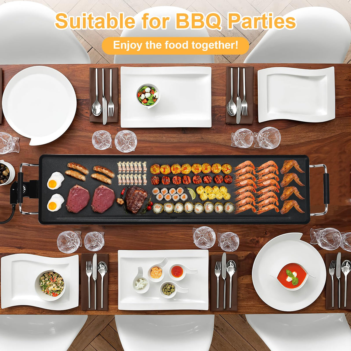 AEWHALE Electric Nonstick Extra Larger Griddle Grill-35" Teppanyaki Grill BBQ with Adjustable Temperature &Insulated Handles for Indoor/Outdoor AEWHALE