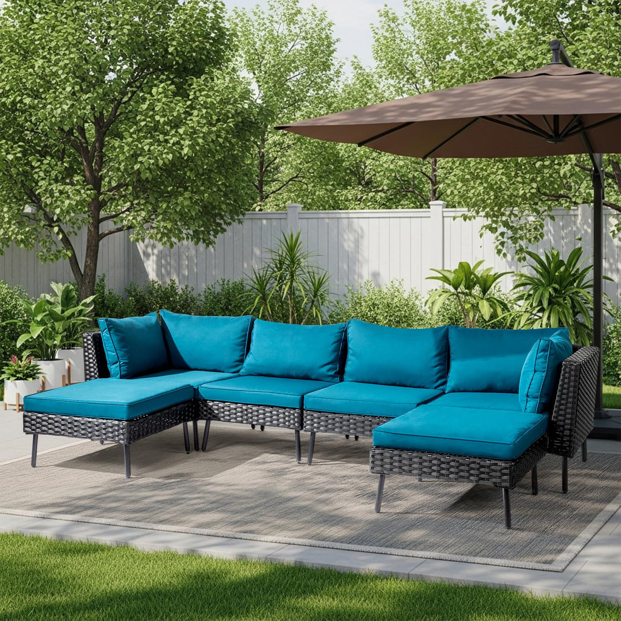 VINGLI 6 Pieces Wicker Patio Furniture Set, Outdoor Sectional Sofa Set Rattan Modular Patio Conversation Sets with Cushions & Ottomans (Black) VINGLI