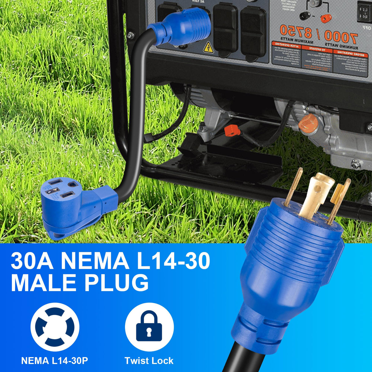 4 Prong 30 Amp to 50 Amp Generator Adapter Cord, NEMA L14-30P to 14-50R, Heavy Duty 10 AWG STW Copper Cable, ETL Certified, Ideal for Tesla EV Charging, RV, Trailer & House Power, 12 Inch KTOEBYCO