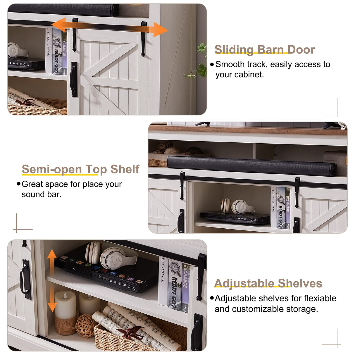 OKD Farmhouse TV Stand for 65+ Inch TV, 33" Tall Highboy Entertainment Center w/Sliding Barn Door, Rustic Media Console w/Storage Shelves, Wood Television Stand for Living Room, Antique White OKD