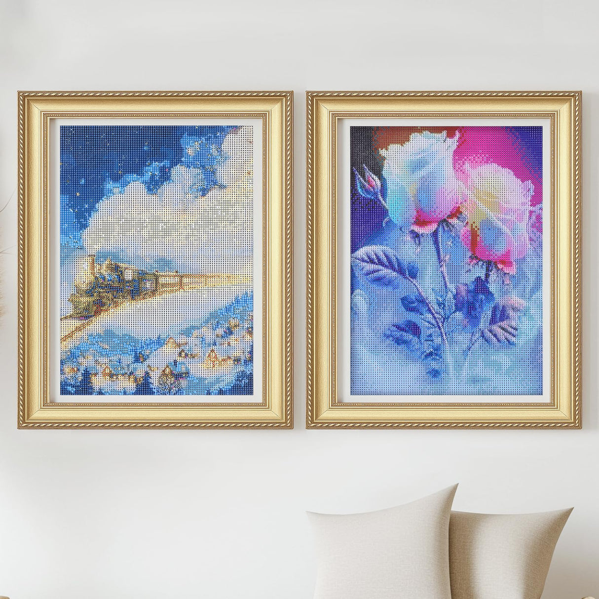 xingyangyuanfei Rose and Train Diamond Painting Kits for Adults, 2-Piece 5D Full Drill Diamond Art, 12x16 Inch Home Wall Decor xingyangyuanfei