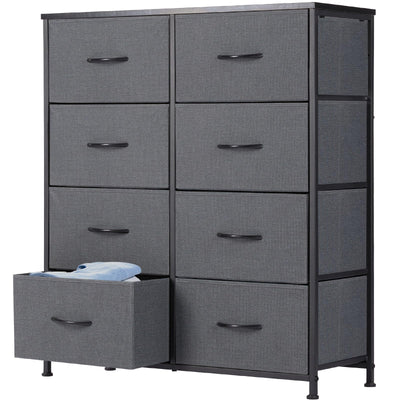DUMOS 8 Drawer Dresser for Bedroom, Fabric Storage Organizer with Sturdy Metal Frame, Wooden Top Chest of Drawers for Closet Entryway Guest Room, Grey