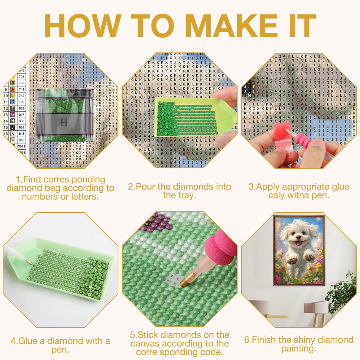 MEIYUDA Dog Diamond Art Kits for Adults, 5D Cute White Doggy Diamond Art Kits for Beginners, DIY Round Full Drill Diamond Gem Art with Painting Tools for Home Wall Decor 12x16 Inch MEIYUDA