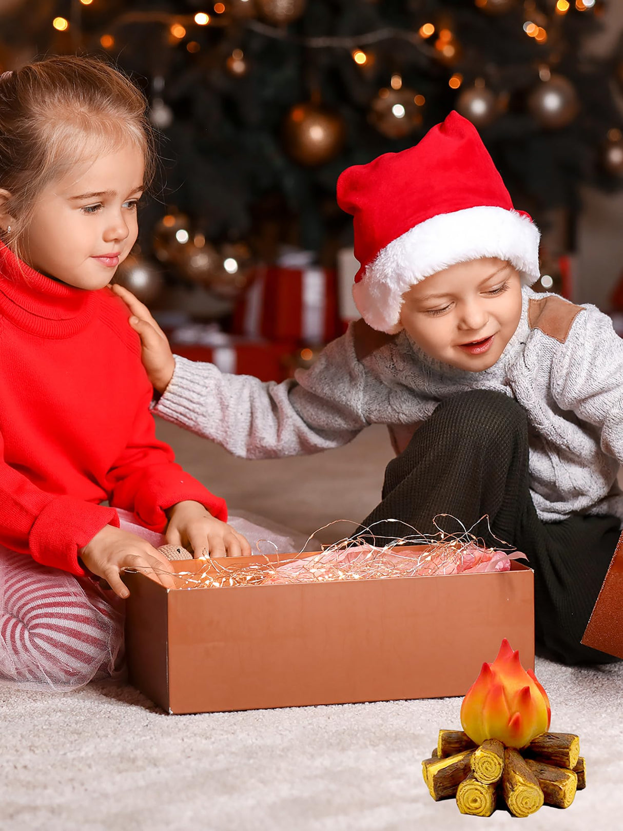 Gnurhok Fake Campfire Night Light, 3D LED Fake Fire Pit Firewood Lamp, Small Electric Faux Fireplace Logs Night Lights, Halloween Christmas Festival Party Decorations for Bar Home Garden Yard Gnurhok