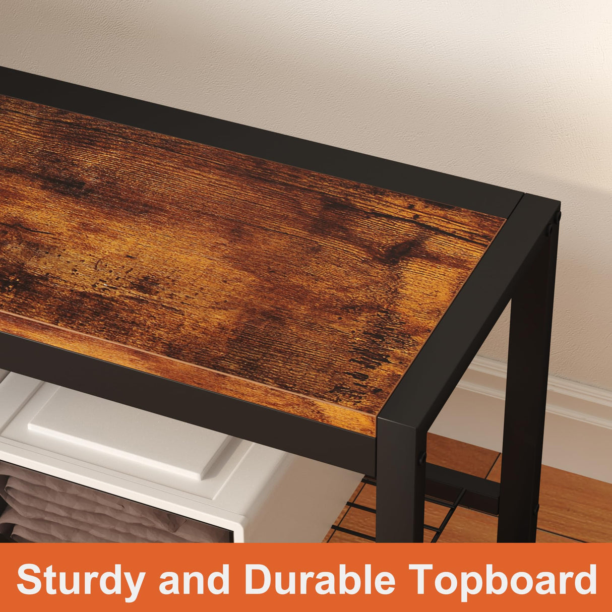 HOMEFORT Shoe Bench, Modern Industrial Shoe Storage Bench, Entryway Bench with Mesh Shelf and Sturdy Metal Frame, Metal Shoe Rack with Durable MDF Top for Hallway, Mudroom, Living Room, Rustic Brown HOMEFORT