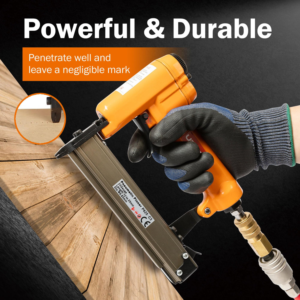 UPWOOD P625 Pneumatic 23 Gauge Headless Pin Nailer, 1/2-Inch to 1-Inch Leg Length Air Powered Micro Pinner for Furniture, Cabinets, Interior Decoration UPWOOD