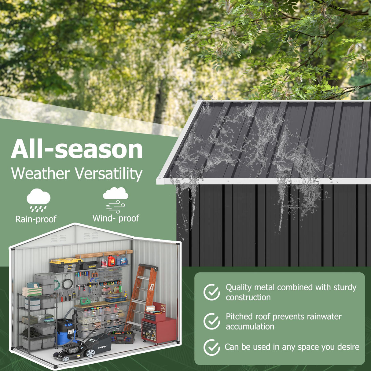 AirWire 9x4 FT Outdoor Storage Shed, Garden Shed with Updated Frame Structure and Lockable Doors, Metal Tool Sheds for Backyard Garden Patio Lawn, Grey AirWire