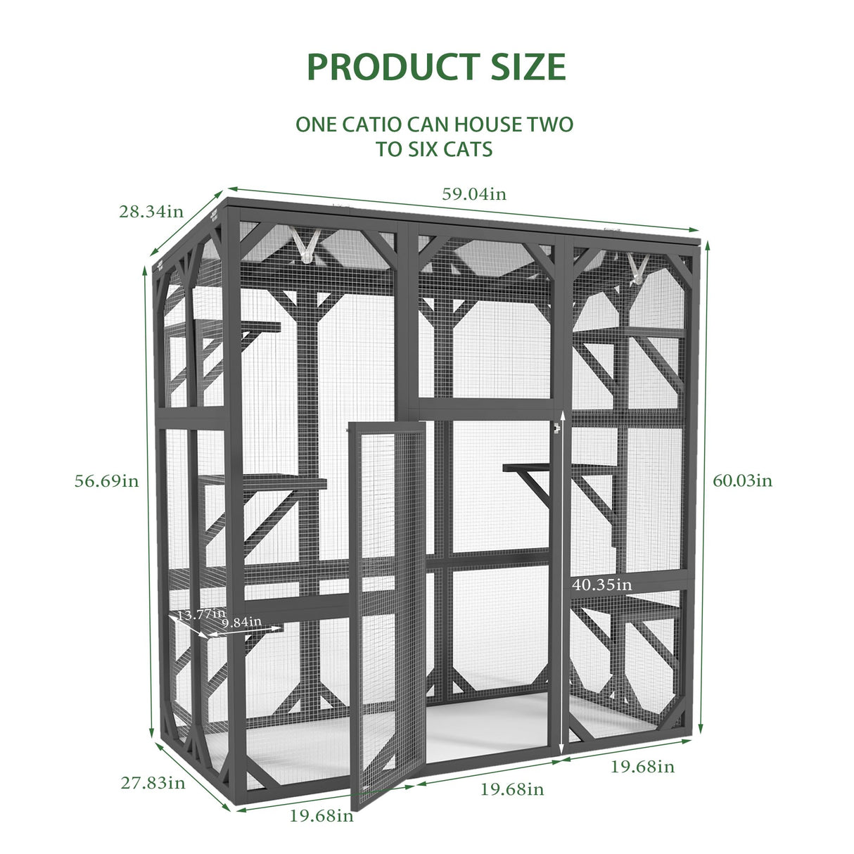 YOPTO 59" Wooden Catio Enclosure Outdoor Cat House with Anti-UV& Waterproof, Platforms and Resting Boxes Walk-in Cat Kennel Shelter for Indoor,Dark Grey Ball & Cast