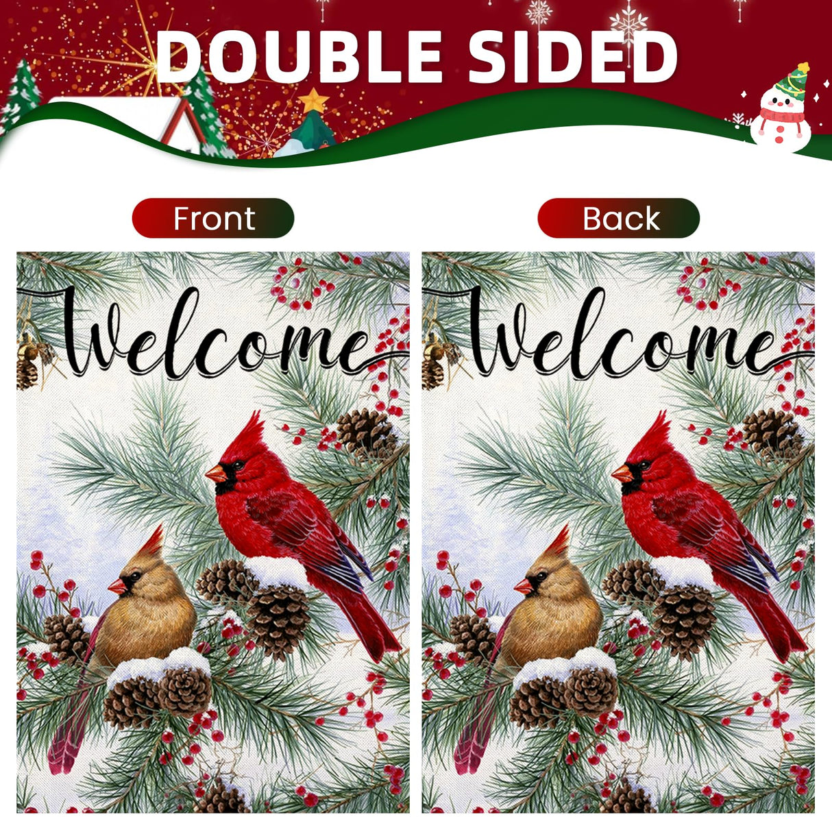 EKOREST Welcome Christams Garden Flags for Outside Decoration, Cardinal Pine Twigs Berry Small Yard Flag, Seasonal Farmhouse Winter Xmas Holiday Outdoor Decor 12x18 Inch Vertical Double Sided EKOREST