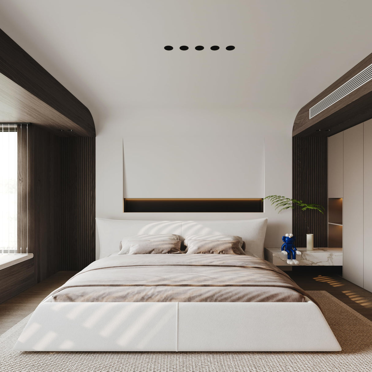 SmartEdge King Size Cloud Bed Frame with Oversized Soft Velvet Thick Headboard, Modern Luxury King Size Upholstered Platform Bed, Elegant Design Soft Bedframe, No Box Spring Needed, Cream SmartEdge