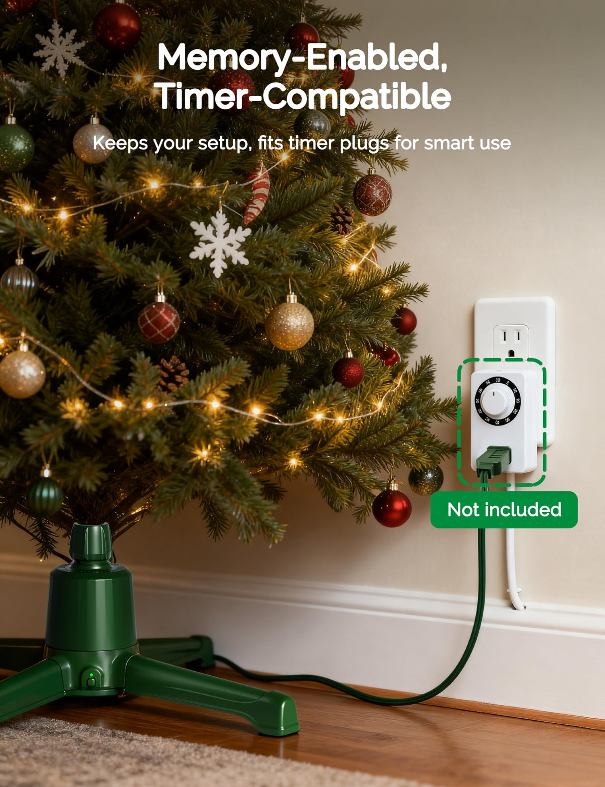 COOLWUFAN Musical Rotating Christmas Tree Stand with Remote Control, Built-in Electrical Outlets Xmas Tree for Up to 9ft Artificial Trees, Stable 360 Degree Spinning Tree Base Holder COOLWUFAN