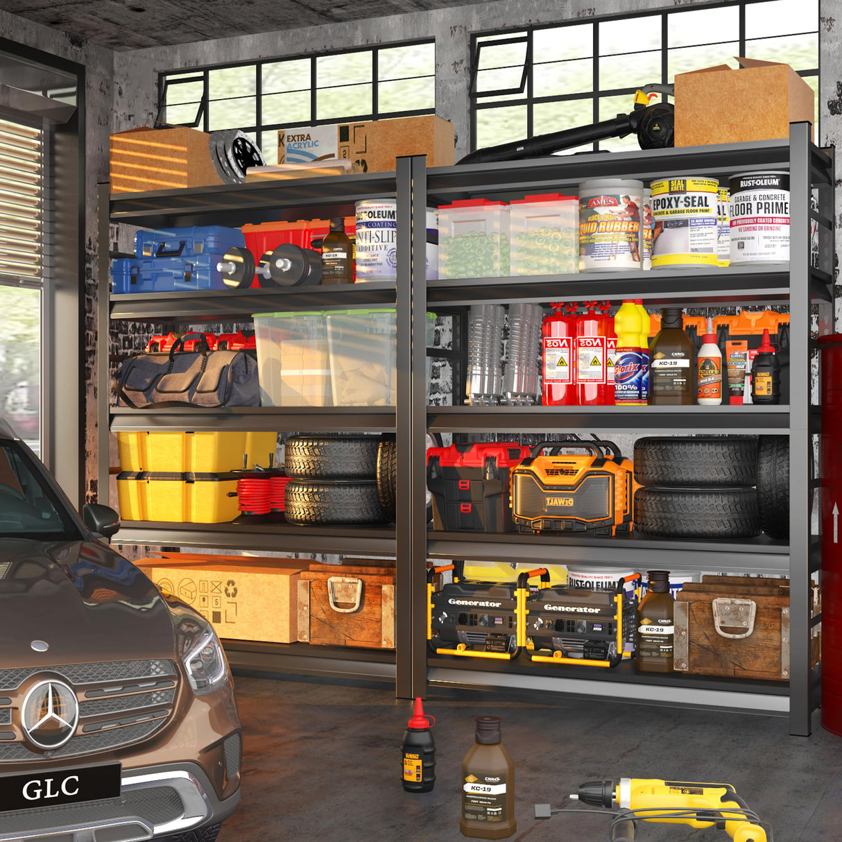 SFTORMAS 87" H Garage Shelving Heavy Duty Storage Shelves Adjustable 5 Tier Metal Shelves for Garage Warehouse Basement Industrial Utility Racks,Black SFTORMAS