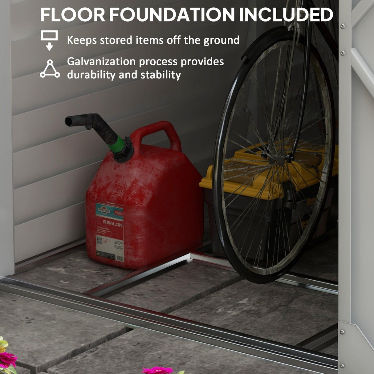 Outsunny 4.6' x 9' Steel Outdoor Storage Shed, Lean to Shed, Metal Tool House with Foundation Kit, Lockable Doors, Gloves and 2 Air Vents for Backyard, Patio, Lawn, White Outsunny