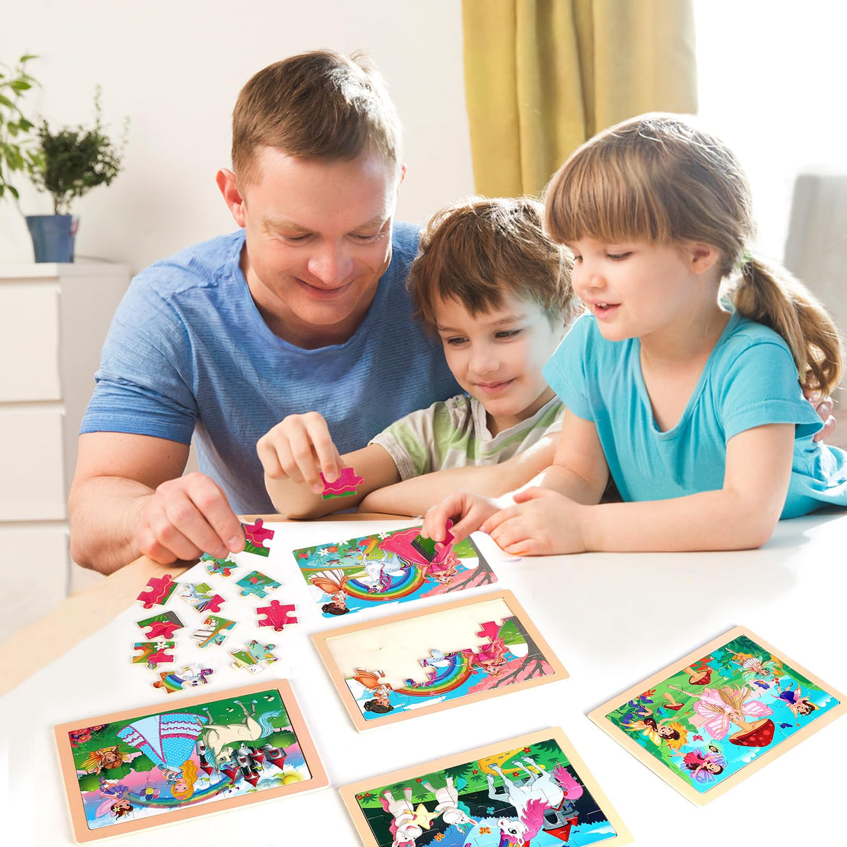 Wooden Educational Jigsaw Puzzles for Preschool Kids Ages 3-5, 4-Pack with 20 Pieces Unicorn Princess Wood Puzzles Set, Toddler Brain Teaser Toys, Preschool Gifts for Boys Girls Ages 3 4 5 6 NASHRIO