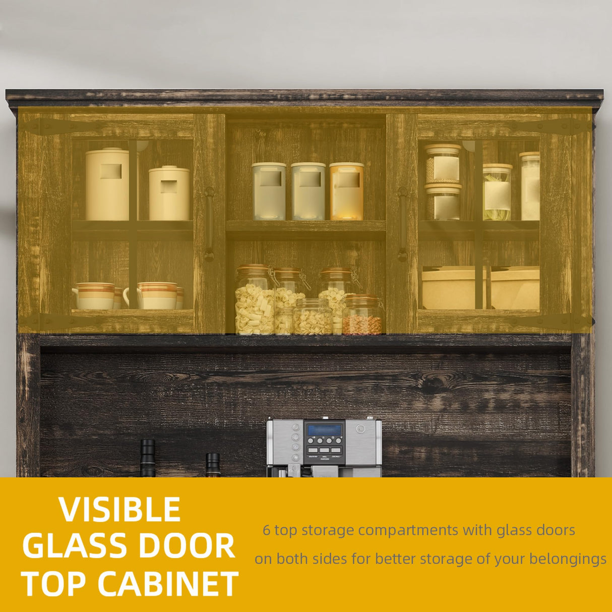 DWVO Kitchen Pantry Storage Cabinet with Tilt-Out Trash Can Fit 10 Gallon, Tall Farmhouse Kitchen Hutch Cabinets with Charging Station & Microwave Stand for Home Living Dining Room, Dark Rustic Oak DWVO