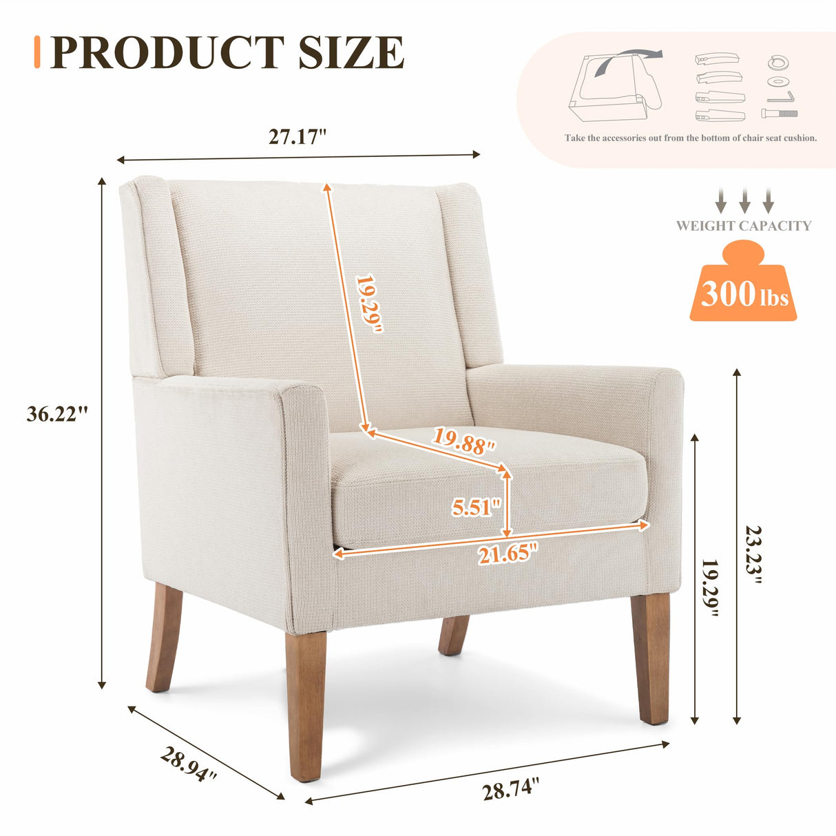 Accent Chairs for Living Room, Mid-Century Wooden Fabric Living Room Chairs, Arm Chair, Side Chairs for Living Room, Bedroom, Reading Nook CHAIRKER