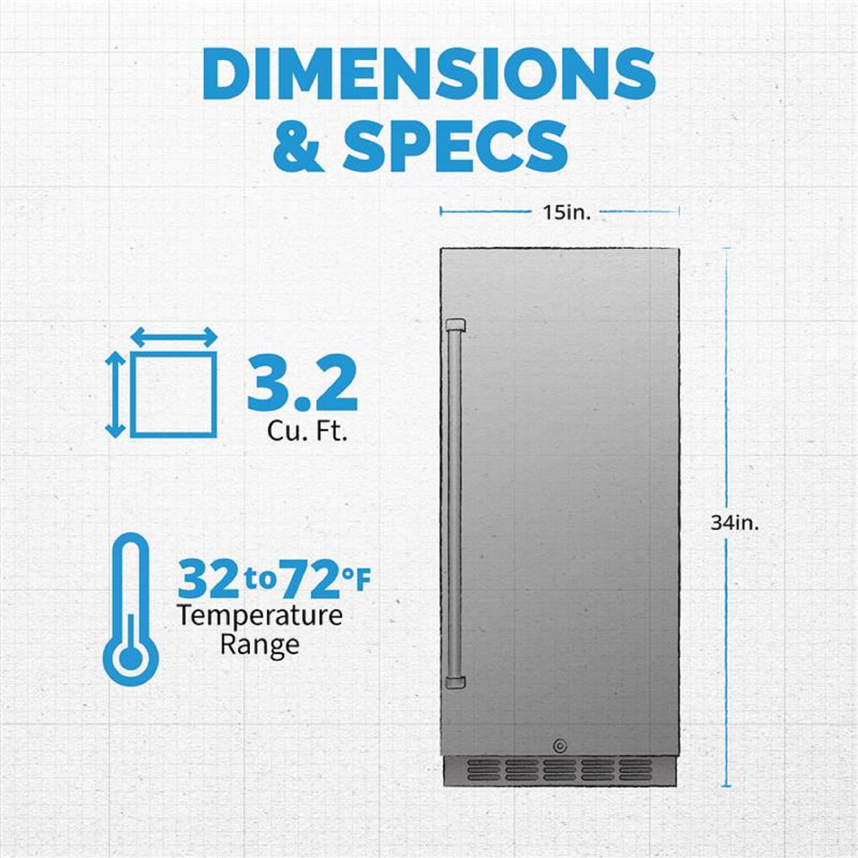 NewAir 15" Commercial Beverage Refrigerator | Weatherproof Stainless Steel Fridge | Built-In or Freestanding Outdoor Patio Fridge For Beer, Wine, Food NCR032SS00 NewAir