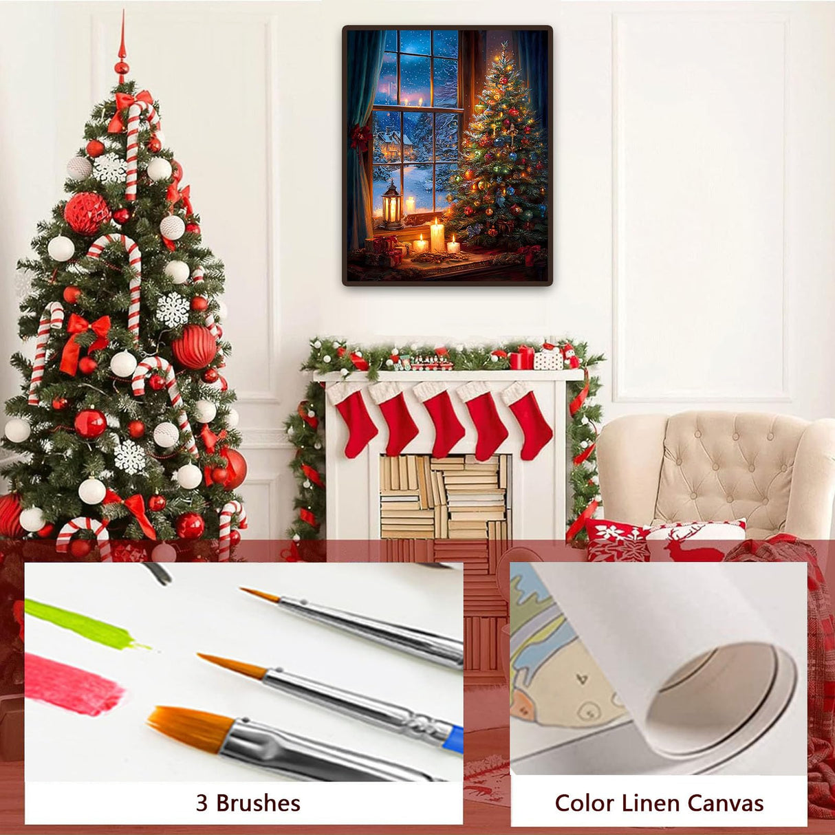 xackcme Christmas Tree Paint by Numbers for Adults, Christmas Paint by Number on Canvas Without Frame, DIY Xmas Oil Painting for Gift Home Wall Decor (16x20 inch) xackcme