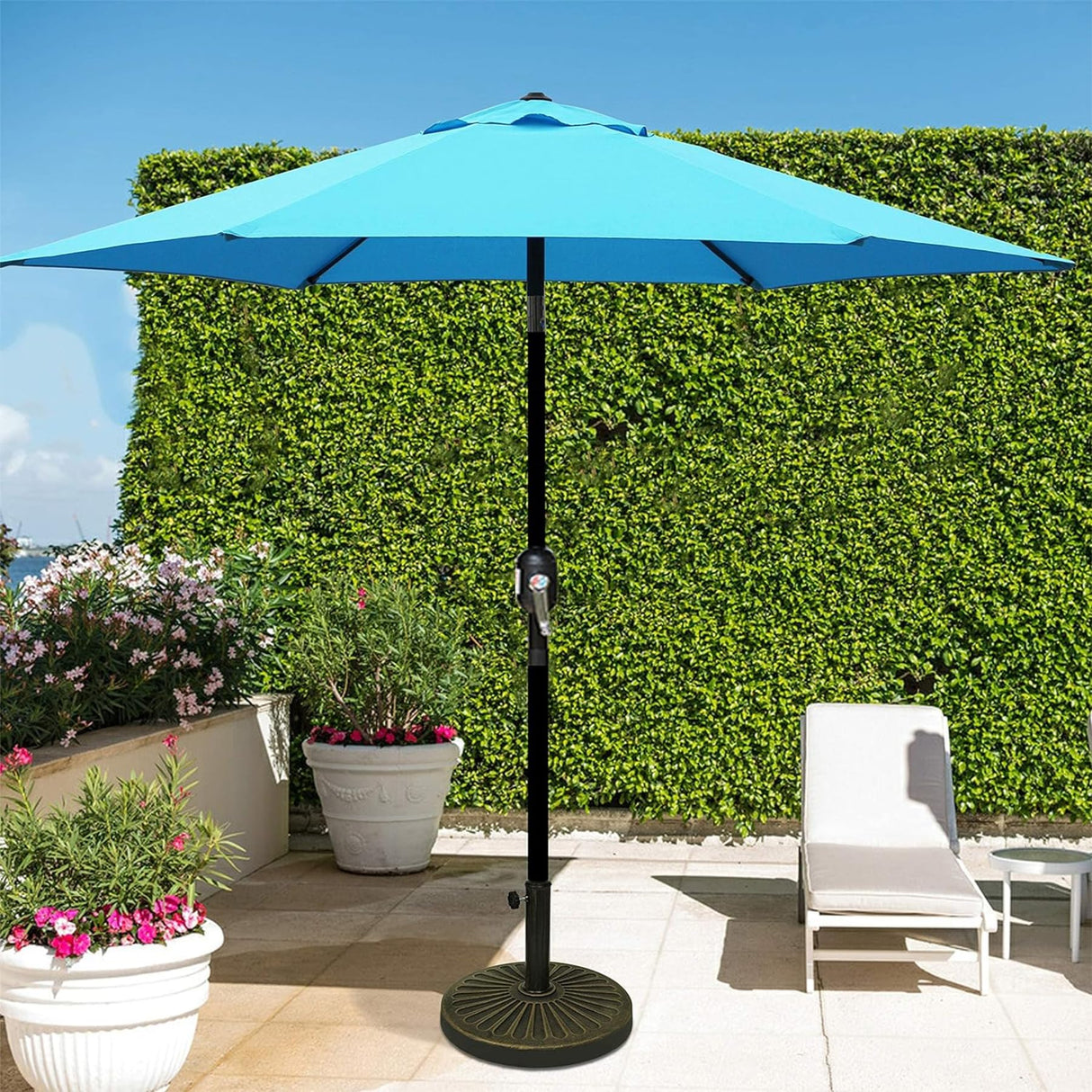 Blissun 7.5 ft Patio Umbrella, Yard Umbrella Push Button Tilt Crank (Light Blue) Blissun
