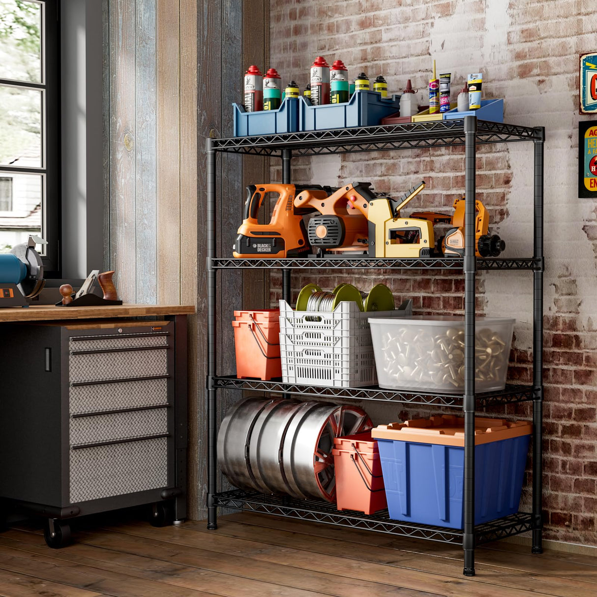 SINGAYE 4 Garage Heavy Duty Shelving Unit Kitchen Pantry Close Home Organizers and Storage Bathroom Shelf Laundry Room Organization Industrial Book Metal Wire Adjustable Shelves SINGAYE