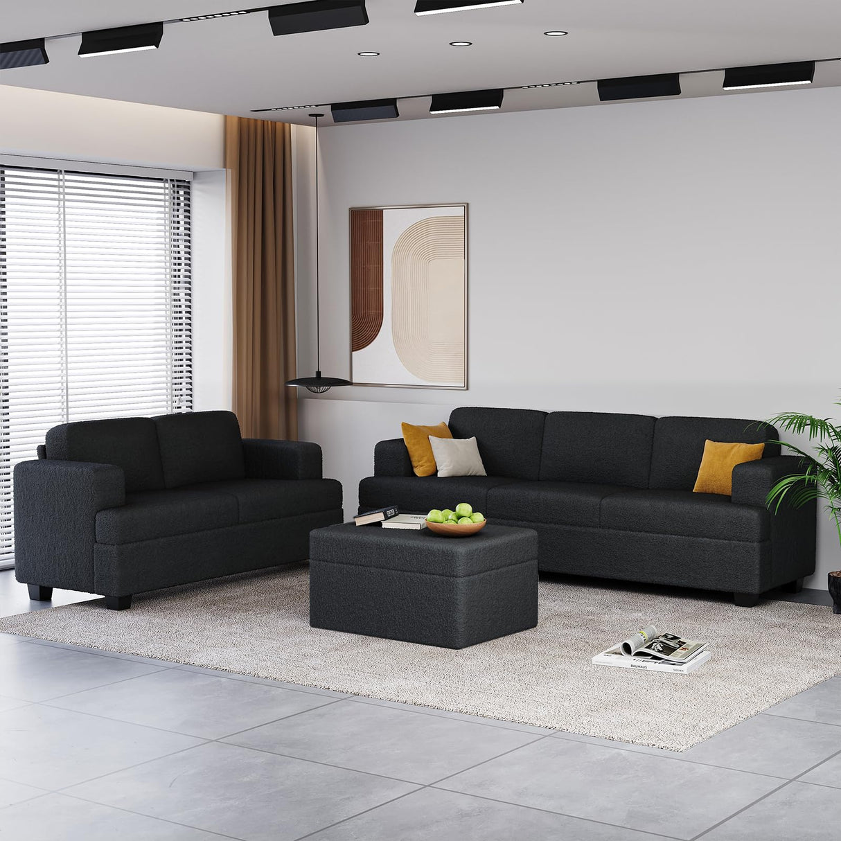 Apicizon 63" Cloud Sofa Loveseat Sofas, Comfy Loveseat Couch for Bedroom Living Room, Black Couch Sofa with Removable Cushions, Chenille Apicizon