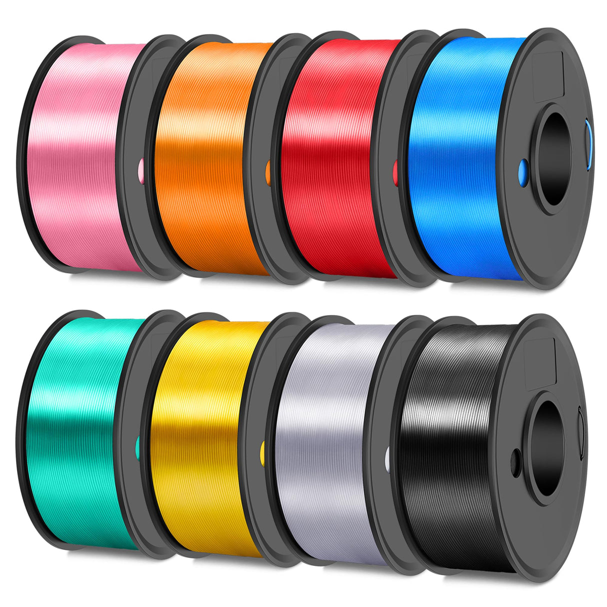 JAYO Silk PLA Filament Bundle 1.75mm, Silk 3D Printer Filament Bundle Multicolor, Individually Vacuum Packed, 8 Pack, Shiny Silk 2KG in Total, Light Gold+Silver+Black+Blue+Red+Green+Orange+Pink JAYO