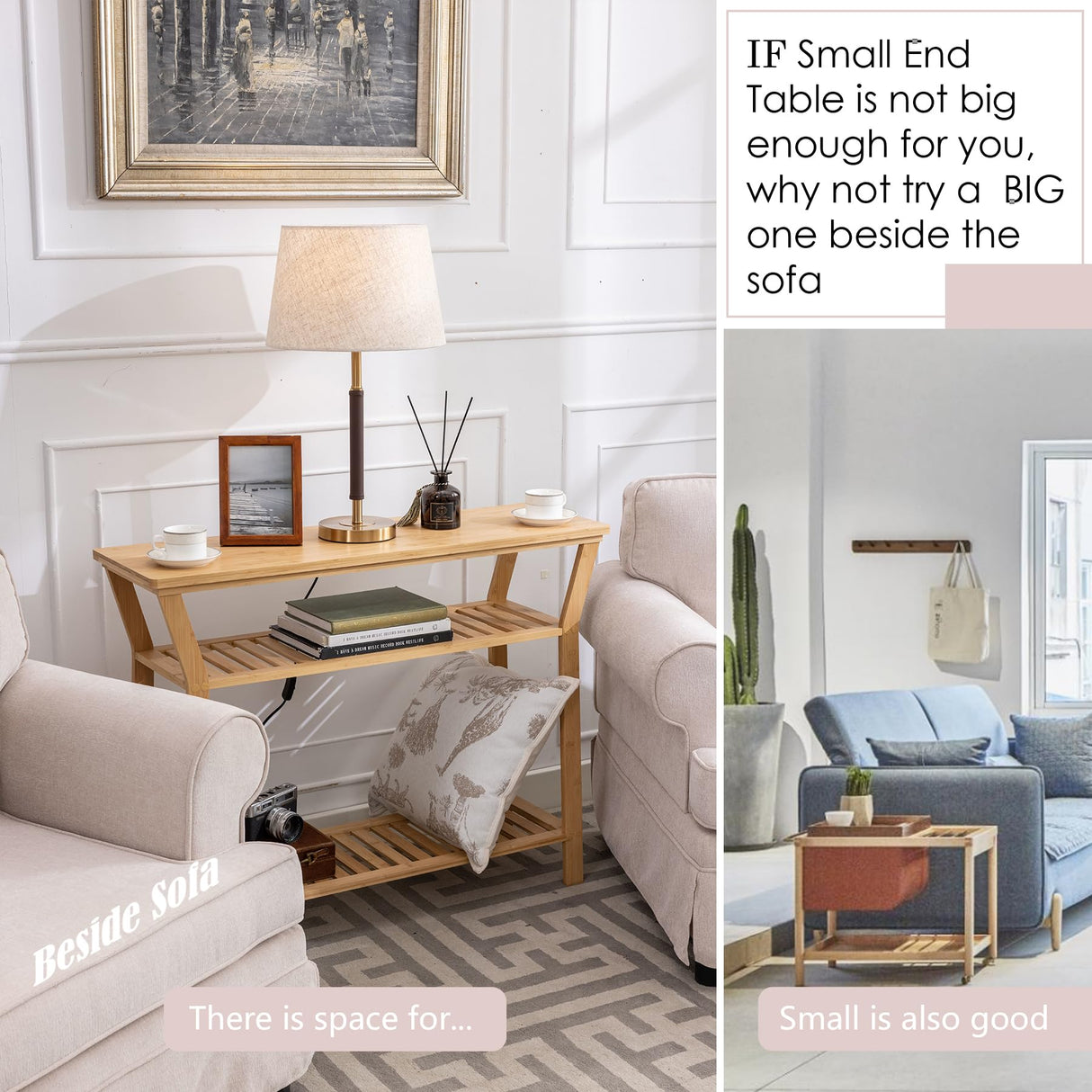 Nnewvante Bamboo Console Table Behind Couch, Entryway Table with Shelves, 3 Tier Narrow Sofa Table for Hallway, Living Room, Foyer 38.6"x11.8" Nnewvante