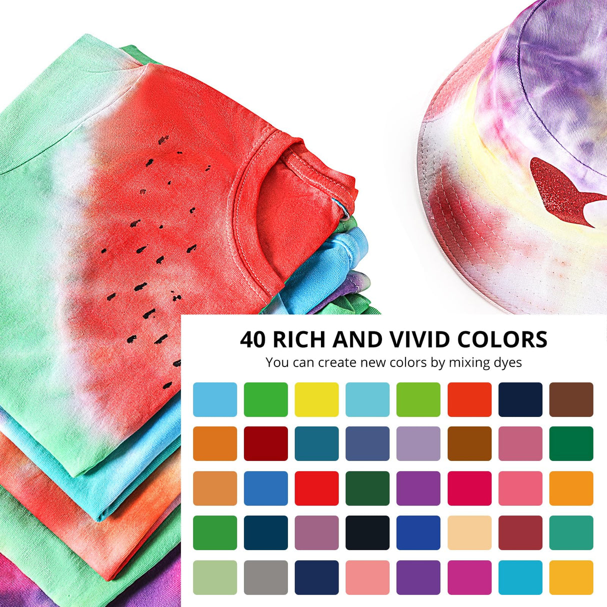 HTVRONT Tie Dye Kit - 40 Vibrant Colors Pre-Filled Bottles Tye dye Kit for Kids and Large Groups, Permanent Tie Dye Kits for Adults Tyedyedye Party Supplies Tye dye Kit to Go(Just Add Water) HTVRONT