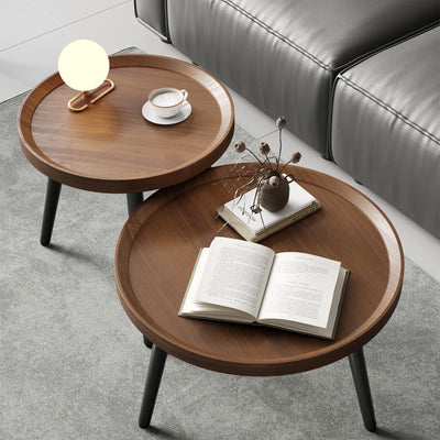 Small Round Coffee Table Set of 2, Walnut Coffee Tables, Mid Century Modern Nesting Table, Wooden Circle Center Tables, Side End Table for Living Room, Bedroom, mesa de centro para sala,Bedside Tables