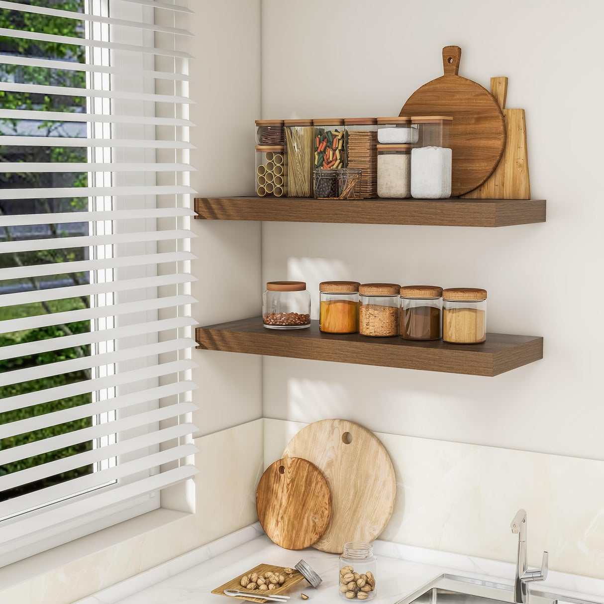 RICHFOCUS 36Inch Floating Shelves for Wall 2 Pack Shelves for Bedroom|Kitchen|Bathroom Wall Mounted Rustic Wood Floating Shelf with Invisible Brackets for Books|Storage|Decor, Walnut RICHFOCUS