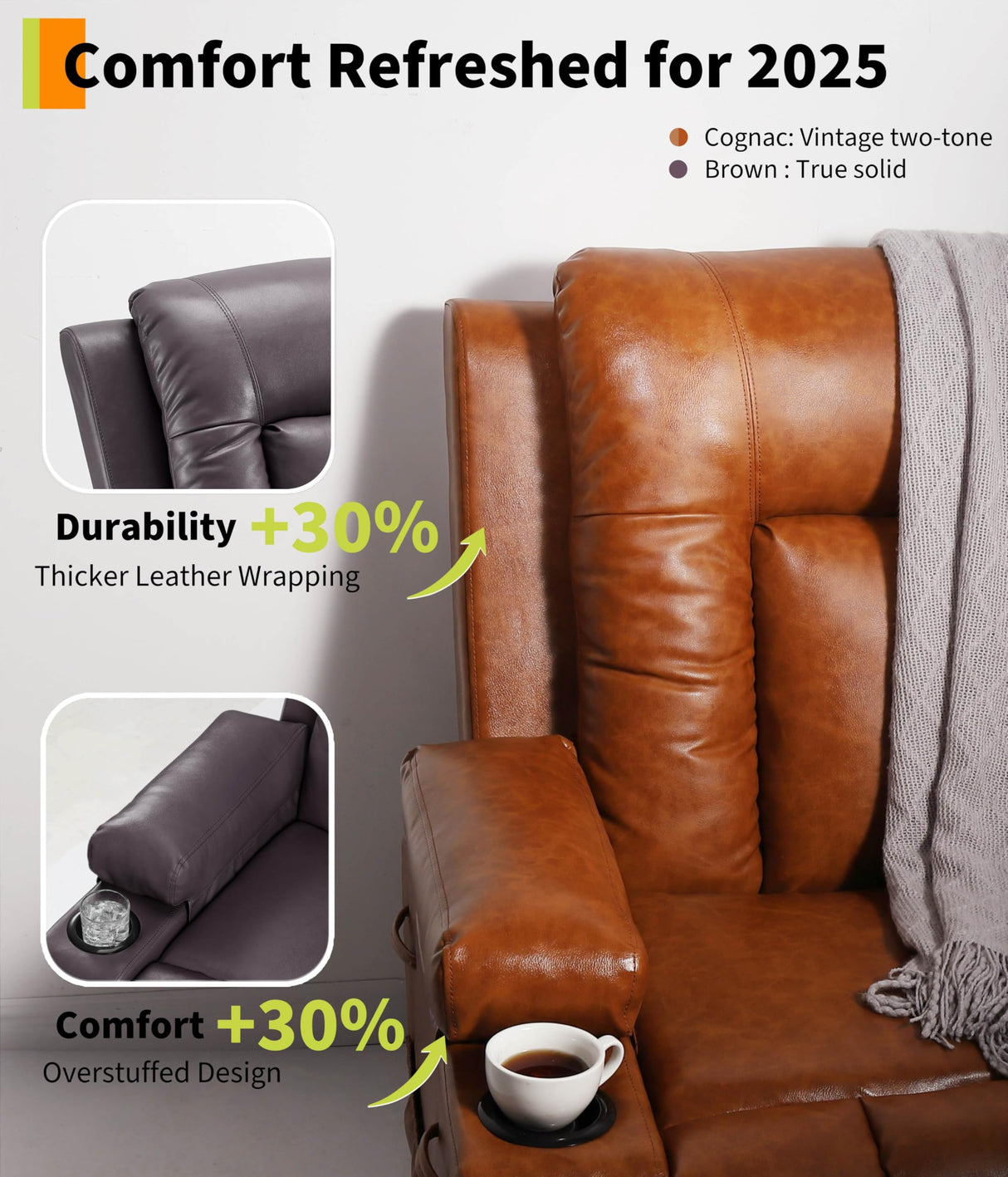 Garvee Power Lift Recliner Chair - Heat and Massage, PU Leather Electric Lift Recliner for Elderly & Mobility Impaired, Adjustable Back and Legs, Heavy Duty Lift Chair for Seniors Garvee