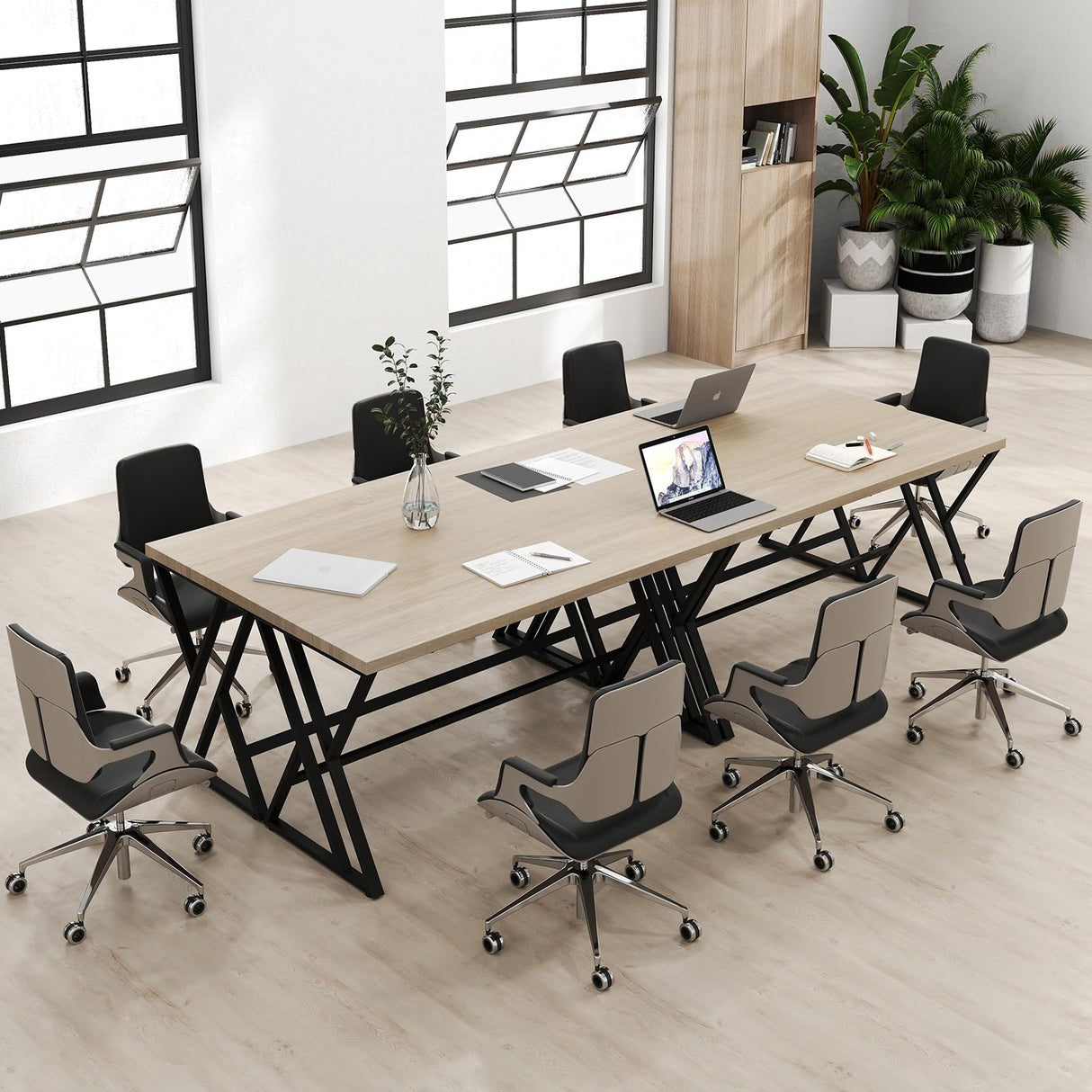 Giantex 10 FT Conference Table for 8-10 People, Modern 48" D x 118" W Large Meeting Table with Z-Shaped Metal Leg, Rectangle Conference Room Table for Office, Boardroom, Grey Oak Giantex