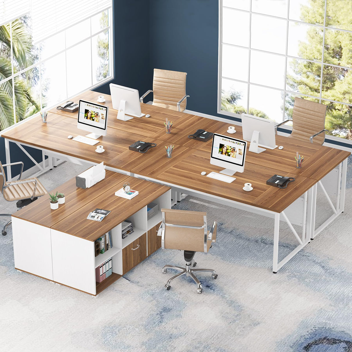 Tribesigns 63 inches Executive Desk and 47" lateral File Cabinet, L-Shaped Computer Desk Home Office Furniture Set with Drawers and Storage Shelves, Office Table with Cabinet (walnut+White, 63) Tribesigns