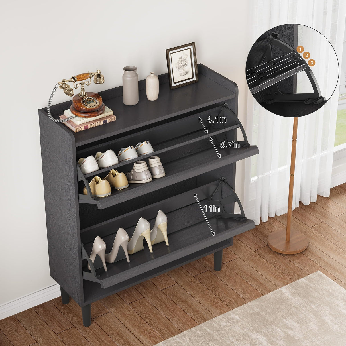 GarveeHome Shoe Cabinet with 2 Flip Drawers, Wooden Shoe Organizer Cabinet with Adjustable Shelf, Shoe Storage for Entryway, Hidden Shoe Cabinet for Hallway, Living Room, Black GarveeHome