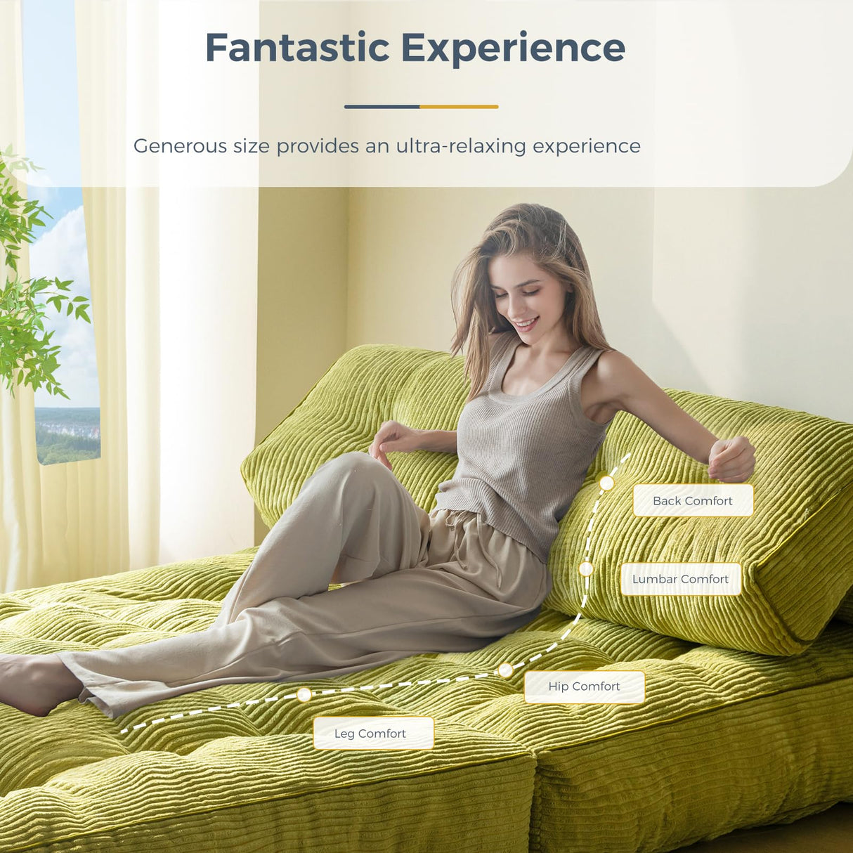 MAXYOYO Folding Sofa Bed, Convertible Sleeper Chair with Pilow Foldable Matress with Back Support, Portable Fold Out Chair Bed for Living Room Bedroom, Green Double MAXYOYO