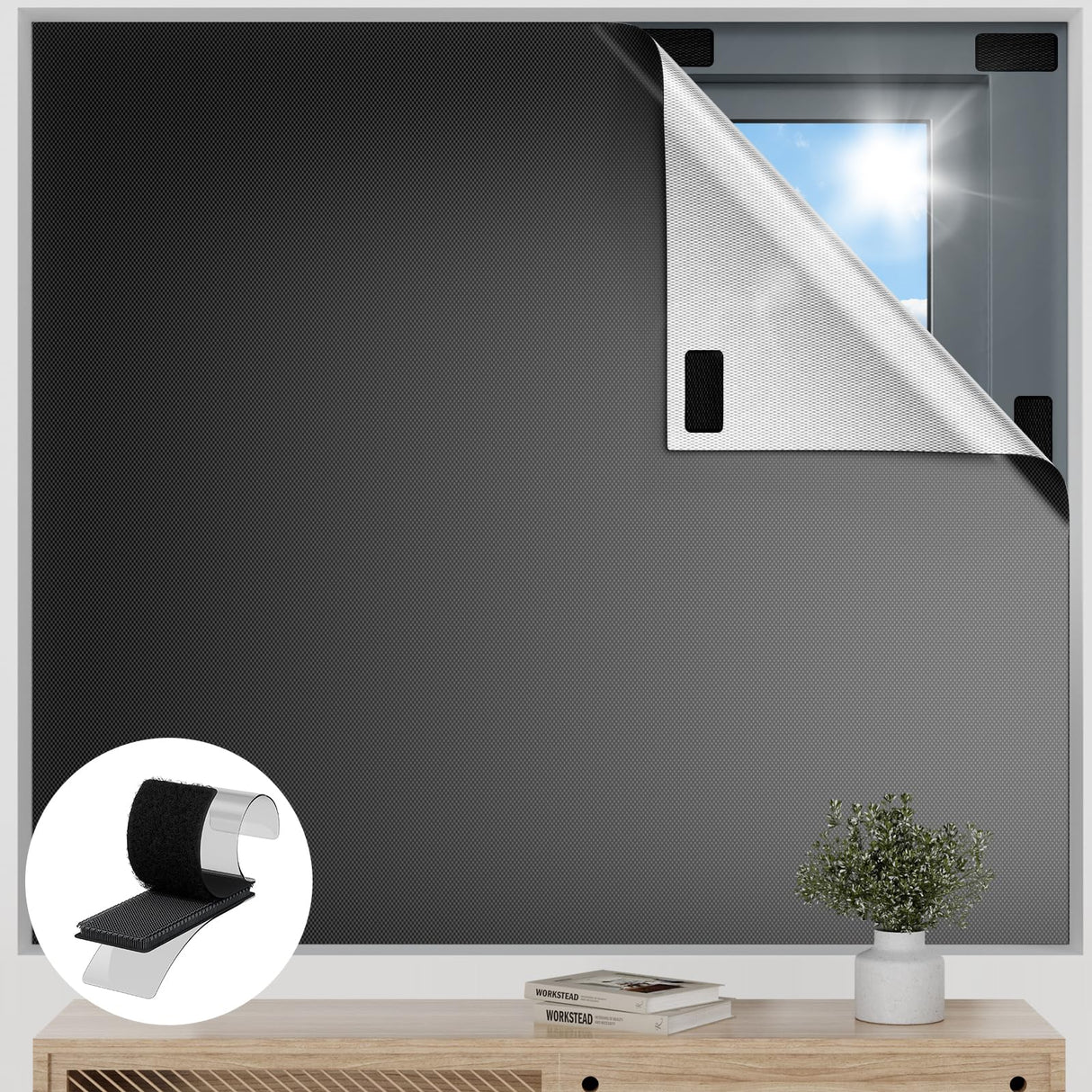 Blackout Curtains for Bedroom, 36" x 57" Temporary Blackout Shades for Windows, Portable Black Out Blinds Screen with 20 Loop & Hook, 100% Black Out Window Cover Film for Baby Nursery Travel RV-Blacks Esteh