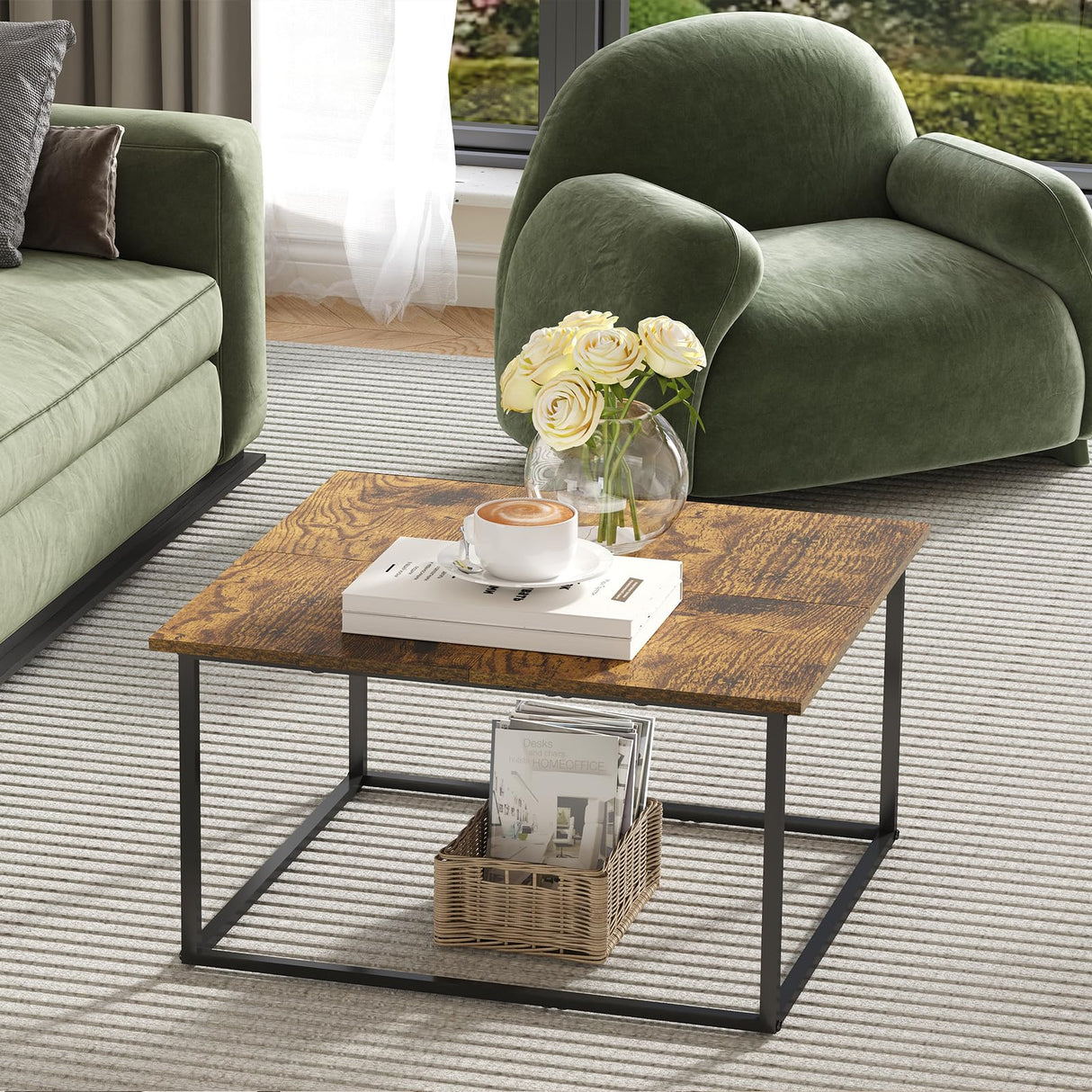 Cidaziya Small Coffee Table for Living Room,Modern Wood Coffee Table,Low Square Center Table Easy Assembly,23.6 x 23.6 x 16.3 Inches,Brown Cidaziya