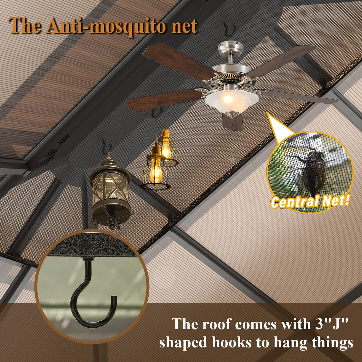 Aoxun 10'x12' Hardtop Gazebo, Outdoor Polycarbonate Double Roof Gazebo with Aluminum Frame Permanent Pavilion and Curtains & Netting for Backyard, Patio, Deck, Parties (Brown) Aoxun