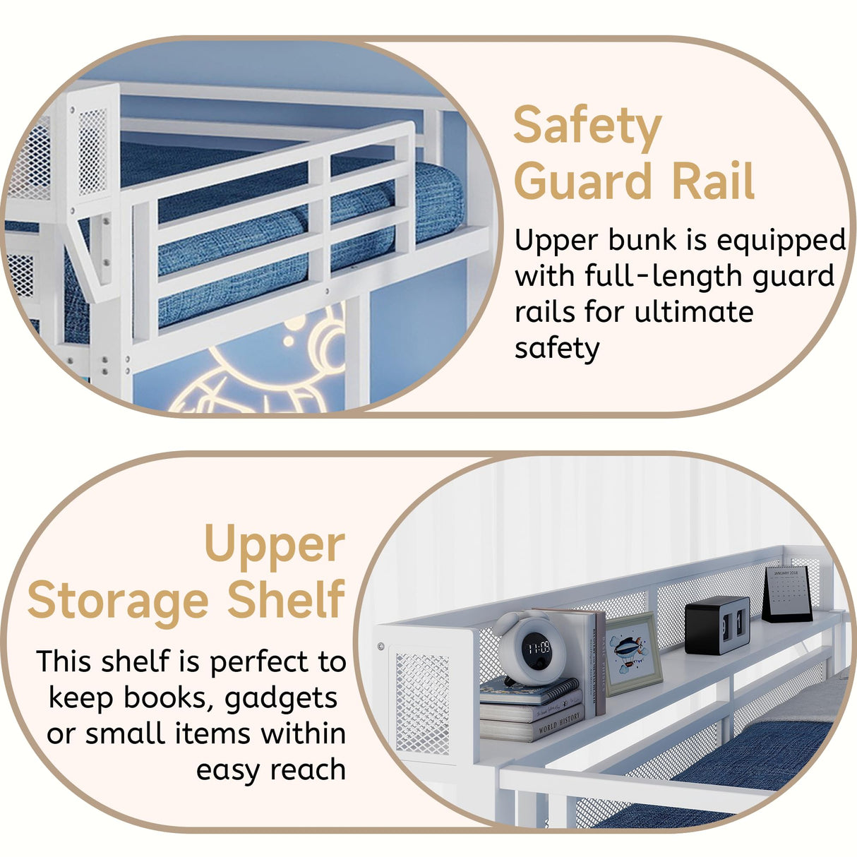 Duxelifin Queen Size Loft Bed with Staircase, Metal Loft Beds with Storage Shelves & Wardrobe, High Lofted Bed Frame, Loft Tall Bed for Boys Girls and Teens, No Box Spring Needed (White) Duxelifin