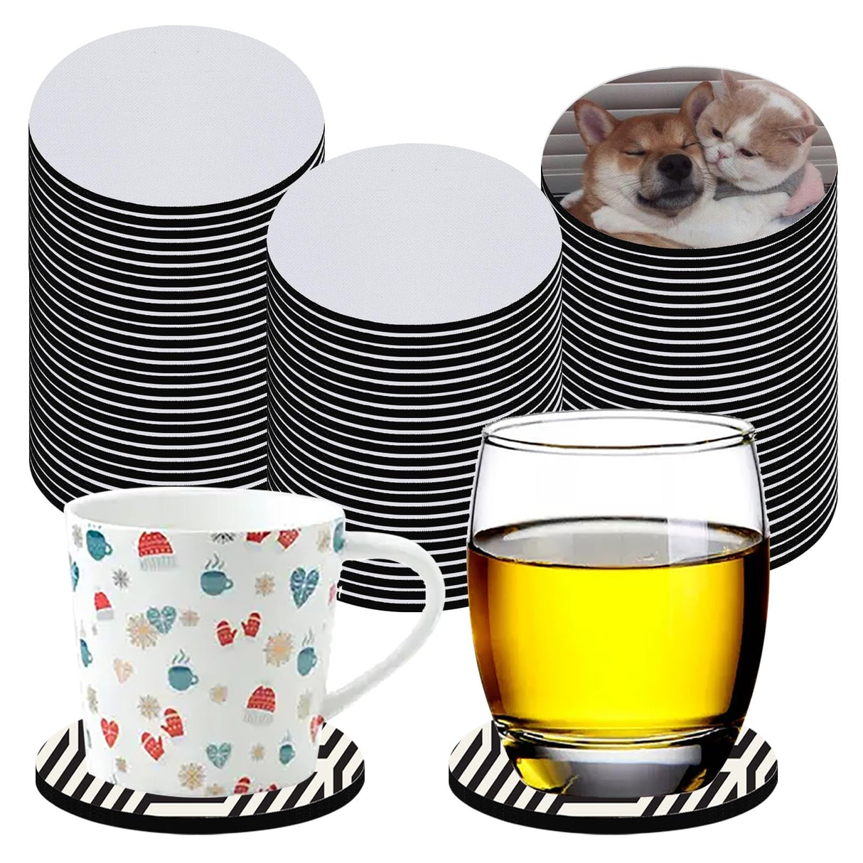 80 PCS Sublimation Blank Cup Coasters Bulk, 4x4 Inch Round Blank Cup Mat Rubber for Sublimation Transfer Heat Press Printing DIY Crafts OKBA