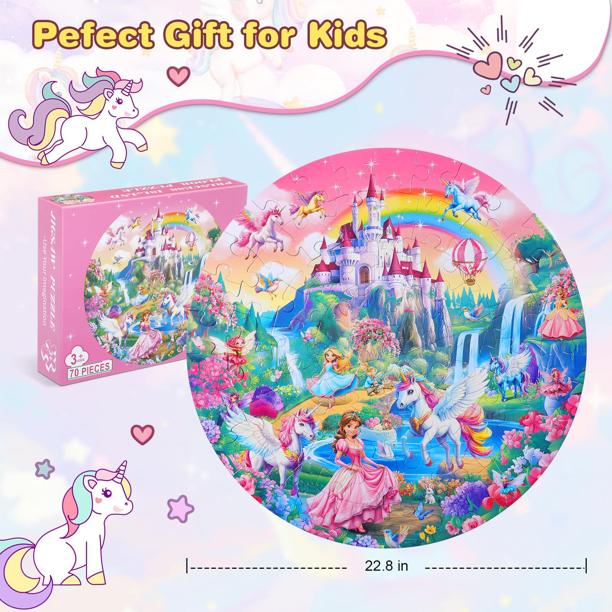 Civaner 70 Pieces Floor Puzzles for Kids Large Puzzles for Kids Ages 3 4 5 6 7 8 Jigsaw Puzzle Educational Puzzle Toy Gifts for Toddlers Boys Girls Baby Shower Birthday(Unicorn) Civaner