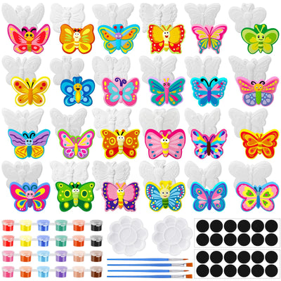 WinnerWhy 24 Sets Butterfly Ceramic Painting Kit Make Your Own Butterfly Figurines Paint DIY Beautiful Painting Statues Craft Paint Your Own Spring Statues for Spring Party Arts Activity Supplies