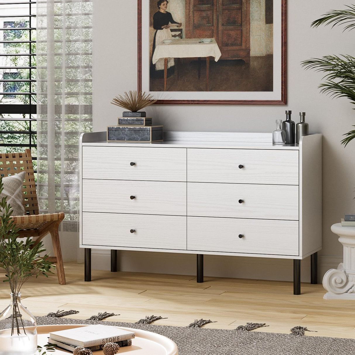 LYNSOM White Dresser for Bedroom, 6 Drawer Dresser with Wide Drawer and Metal Handles, Modern Dressers & Chests of Drawers for Hallway Entryway LYNSOM