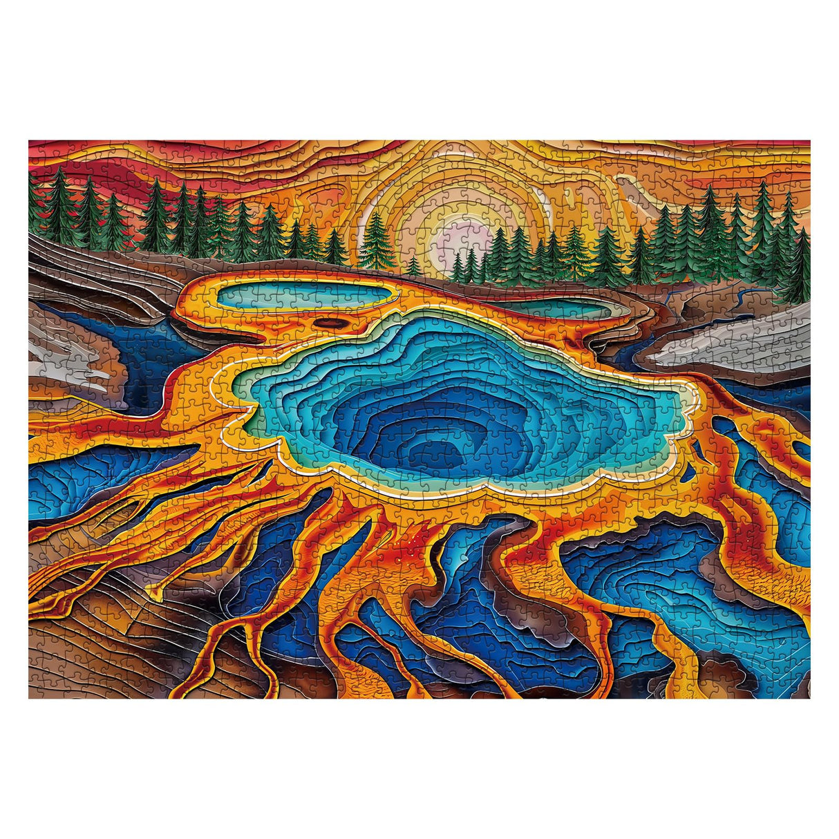Sunset National Parks Puzzles for Adults 1000 Piece Nature Puzzles, Colorful Yellowstone Landscape Jigsaw Puzzle, Beautiful Hot Spring Scenic Plant Puzzle BBOLDIN