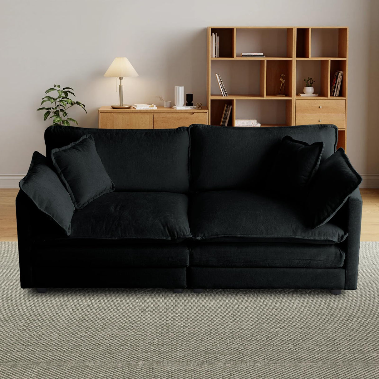 SoarTalent 76.7” Modular Sectional Sofa Convertible Couches, 2 Seater Chenille Deep Seat Cloud Couch Loveseat with Pillows for Living Room, Apartment, Office(Black) SoarTalent