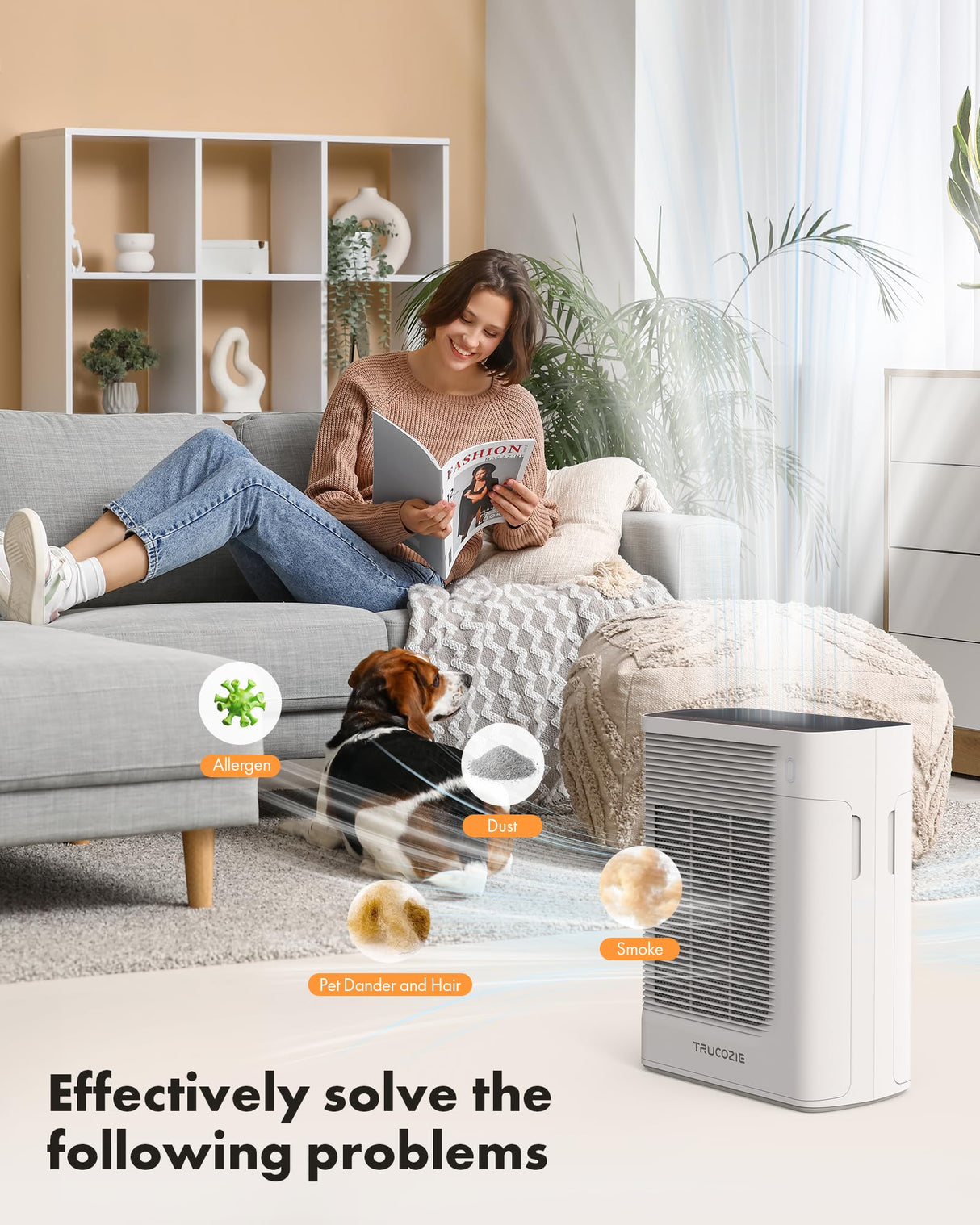 Trucozie Air Purifier for Home Large Room Bedroom Up to 1937 Ft² in 1 Hr With Double-sided Air Inlet, Air Quality and Light Sensors, HEPA Sleep Mode for Allergies, Dust, Smoke, Pet Hair, White Trucozie
