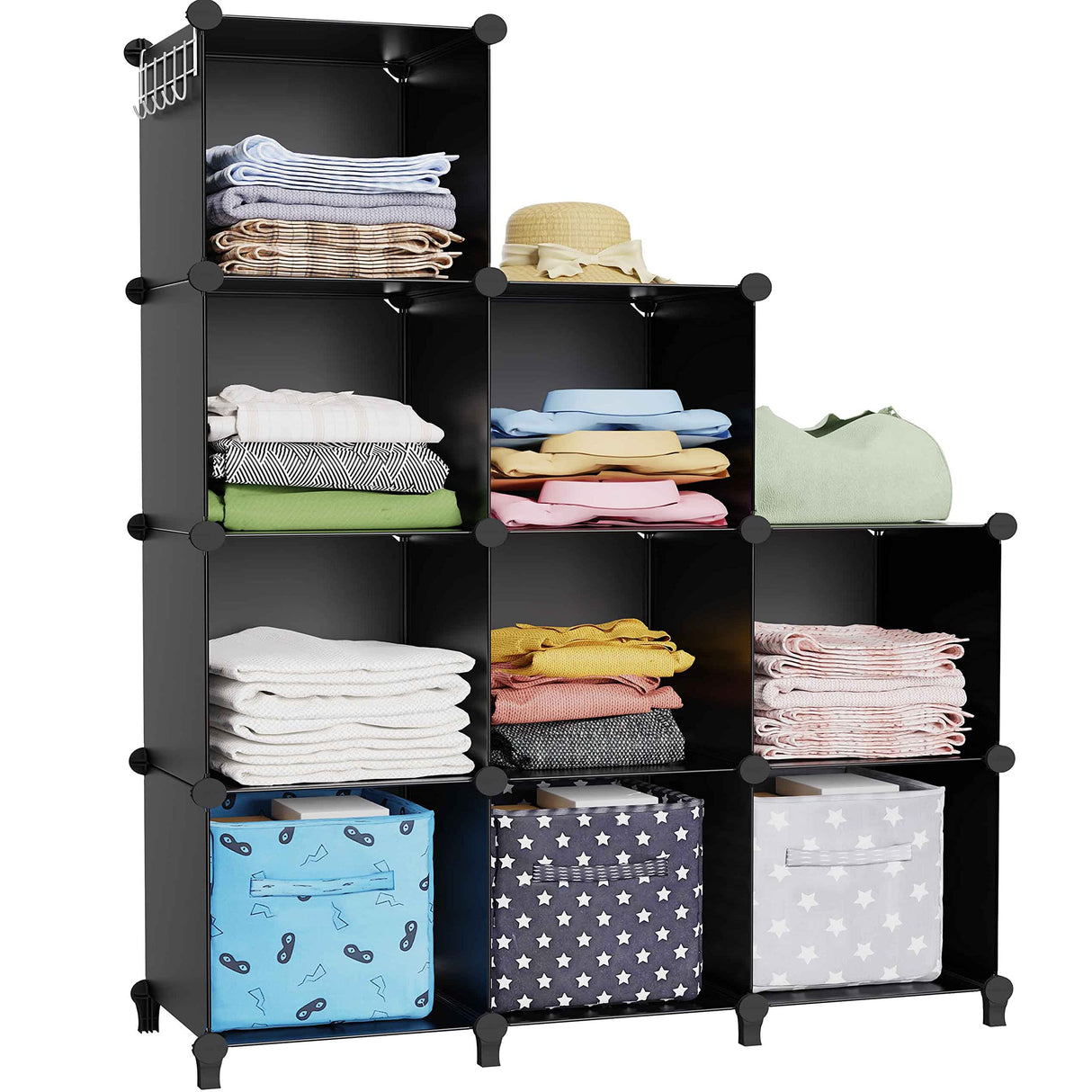 HOMIDEC Closet Organizers and Storage, 9 Cube Storage Organizer, Portable Closet Organizer Storage Cubes Shelves for Clothes, Bedroom, Closet, Wardrobe, Kids Room, Bathroom, Black HOMIDEC