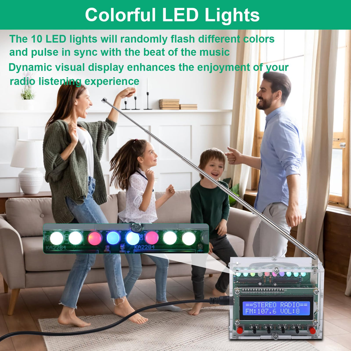 FM Radio Kit, ICSTATION Soldering Projects Radio with LED Flashing Lights FM 87-108MHz Soldering Practice Kit DIY Radio Kit LCD1602 Display for Learning Teaching STEM Education Father's Day Present IS