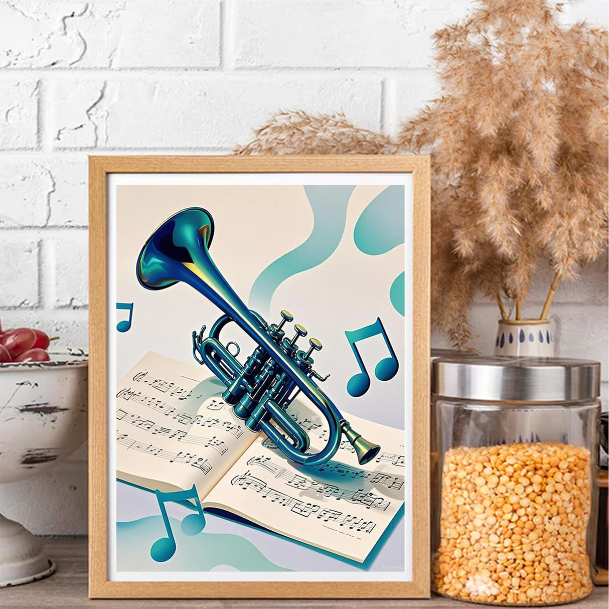 Trumpet with Music Notes Diamond Painting DIY Kits 5D Diamond Art Full Round Drill Crystal by Number Stitch Handmade Arts and Crafts for Living Room Home Wall Decor 12x16 inch Noveora