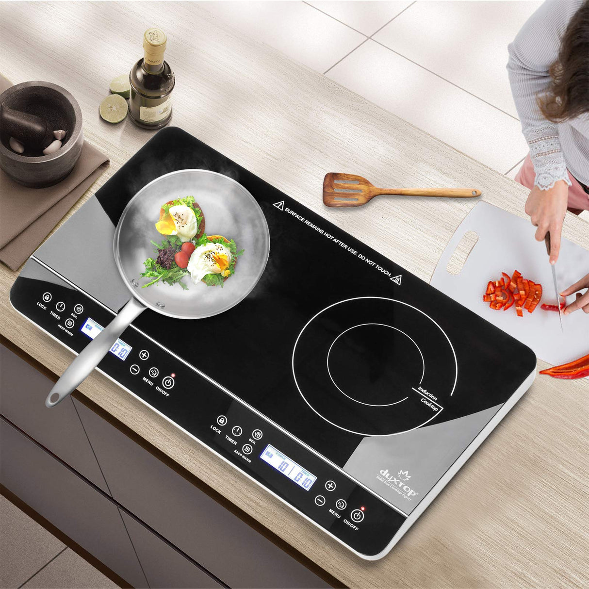 Duxtop LCD Portable Double Induction Cooktop 1800W Digital Electric Countertop Burner Sensor Touch Stove, 9620LS/BT-350DZ duxtop